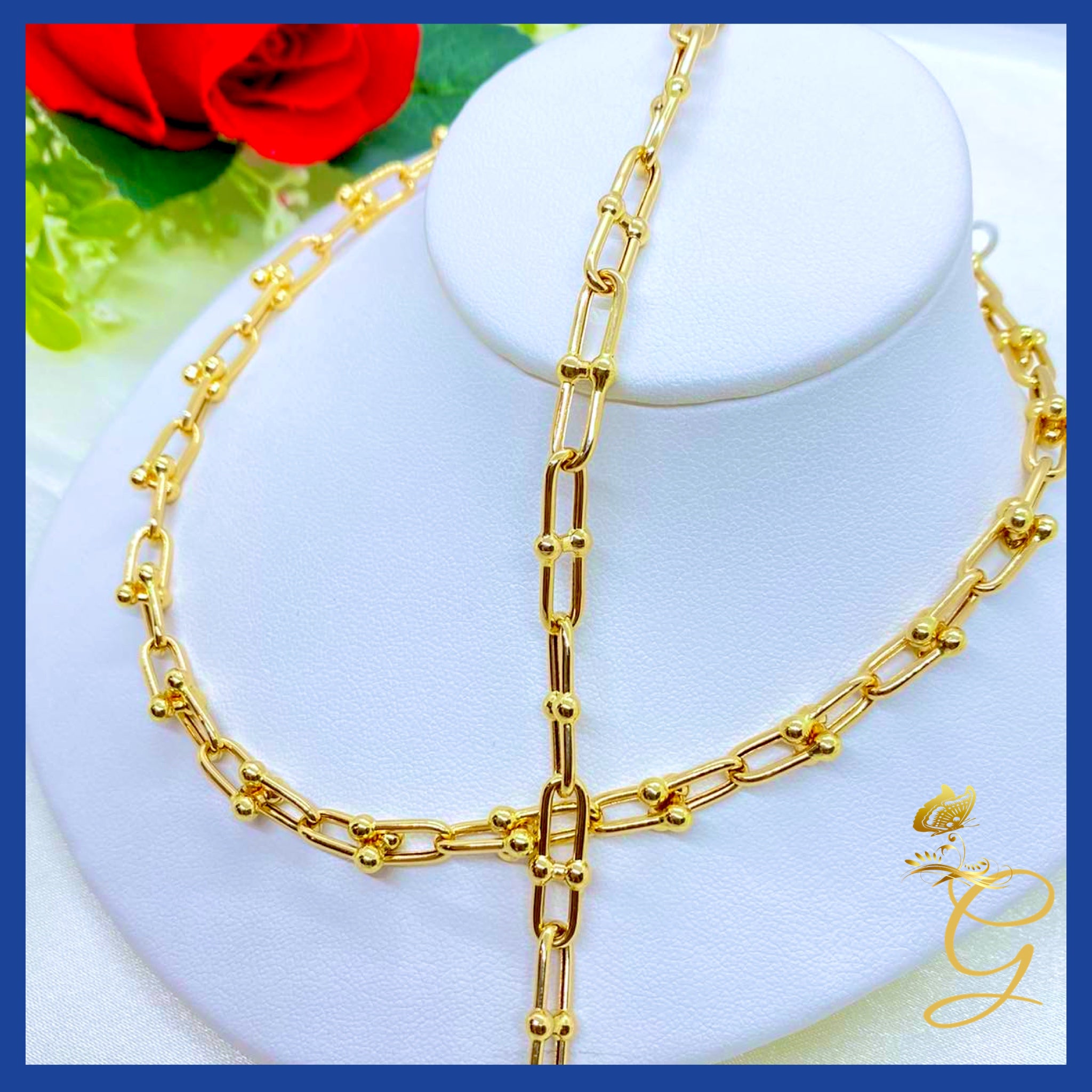 18K Real Gold Hardware Chain, 16 inches long, showcasing its elegant design and solid gold craftsmanship.