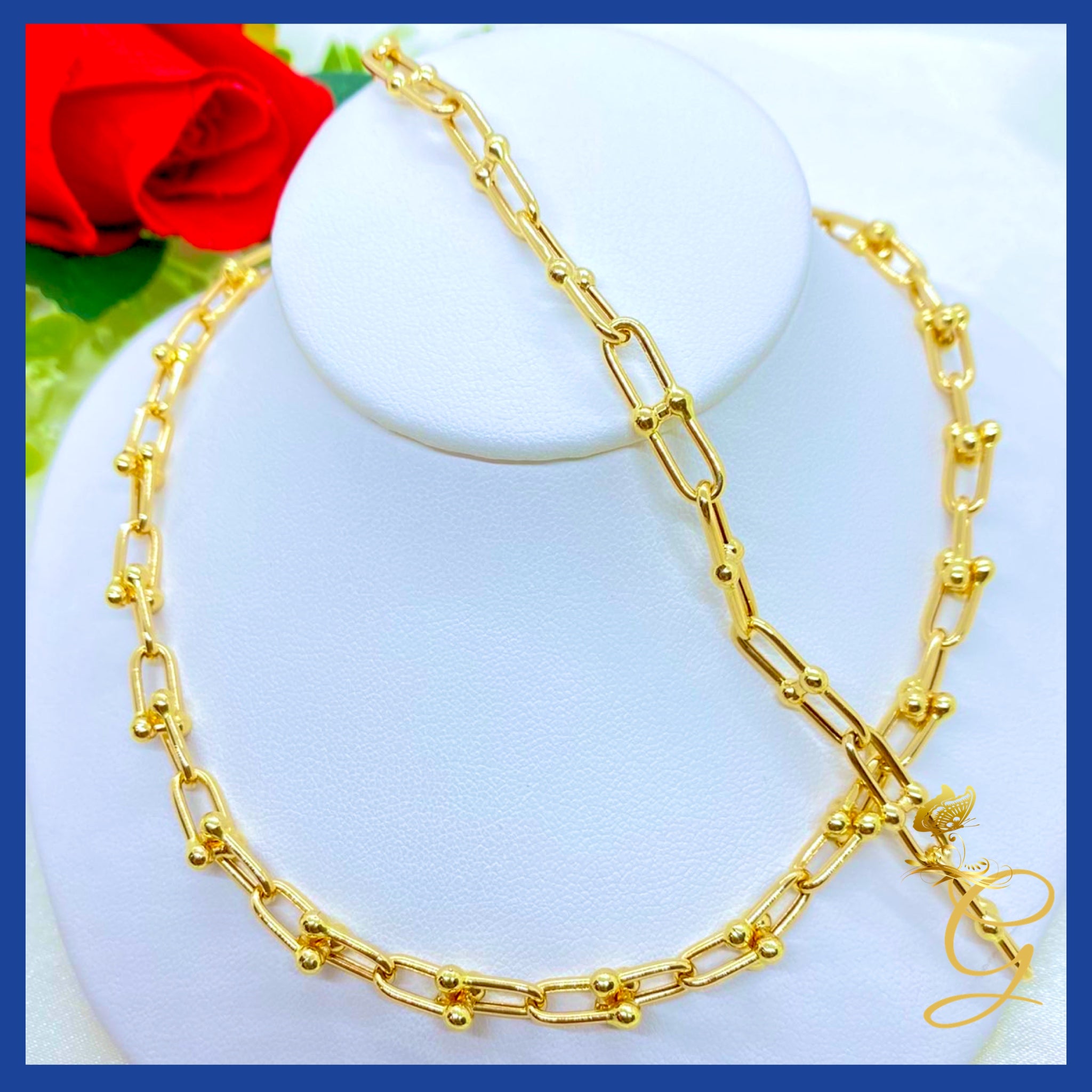 18K Real Gold Hardware Chain, 16 inches long, showcasing its elegant design and solid gold craftsmanship.