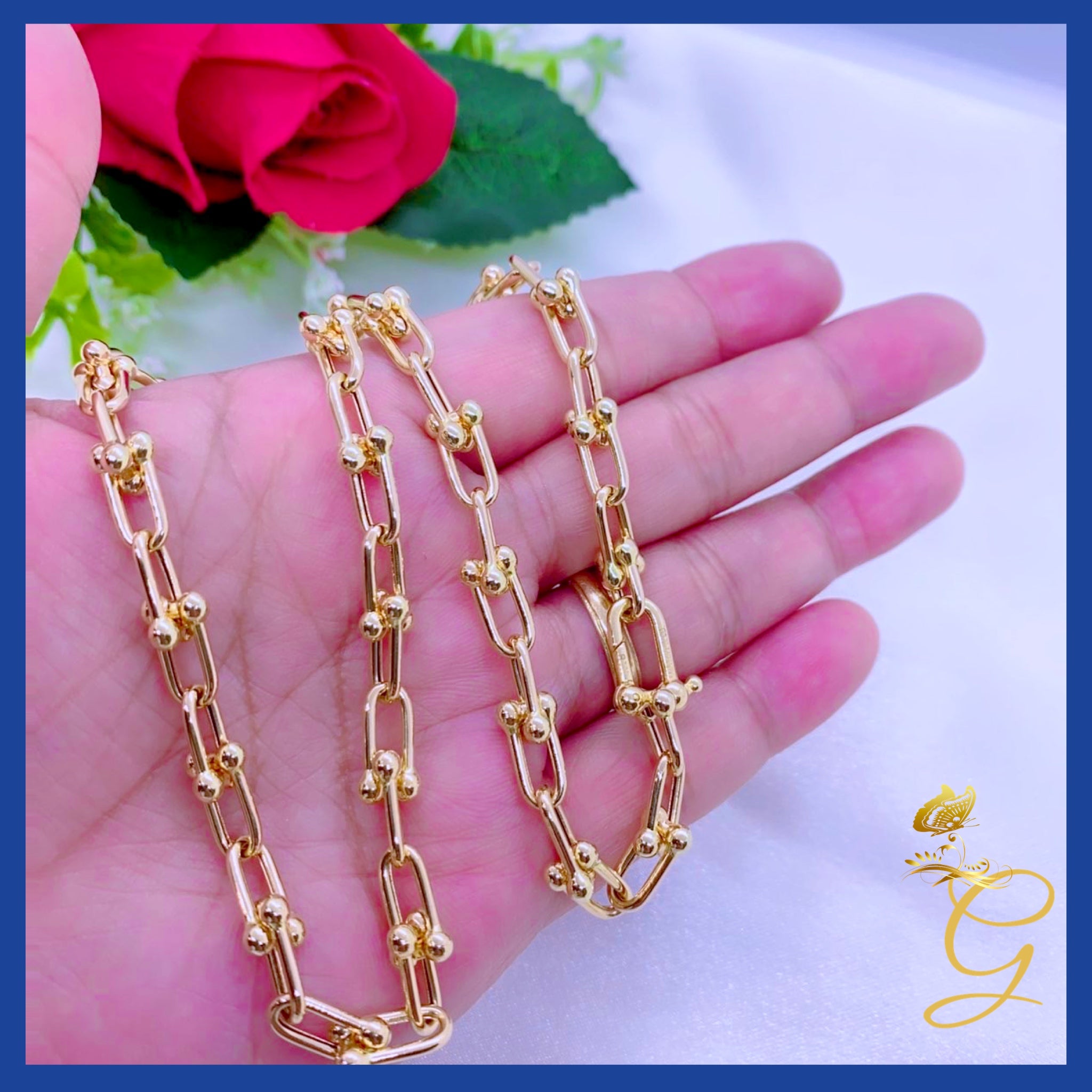 18K Real Gold Hardware Chain, 16 inches long, showcasing its elegant design and solid gold craftsmanship.