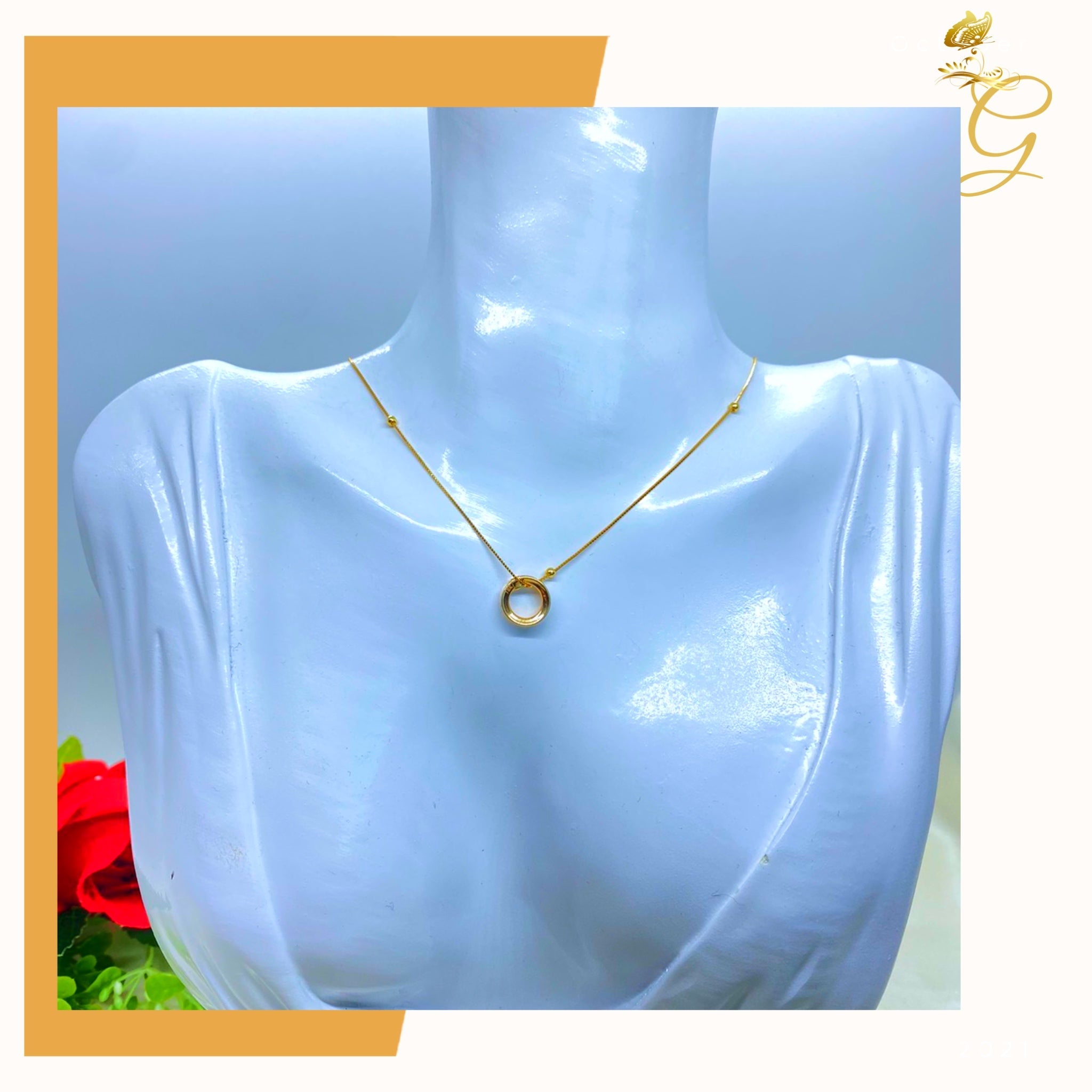 Elegant 18K real gold necklace, 18 inches long, showcasing its solid yellow gold design.