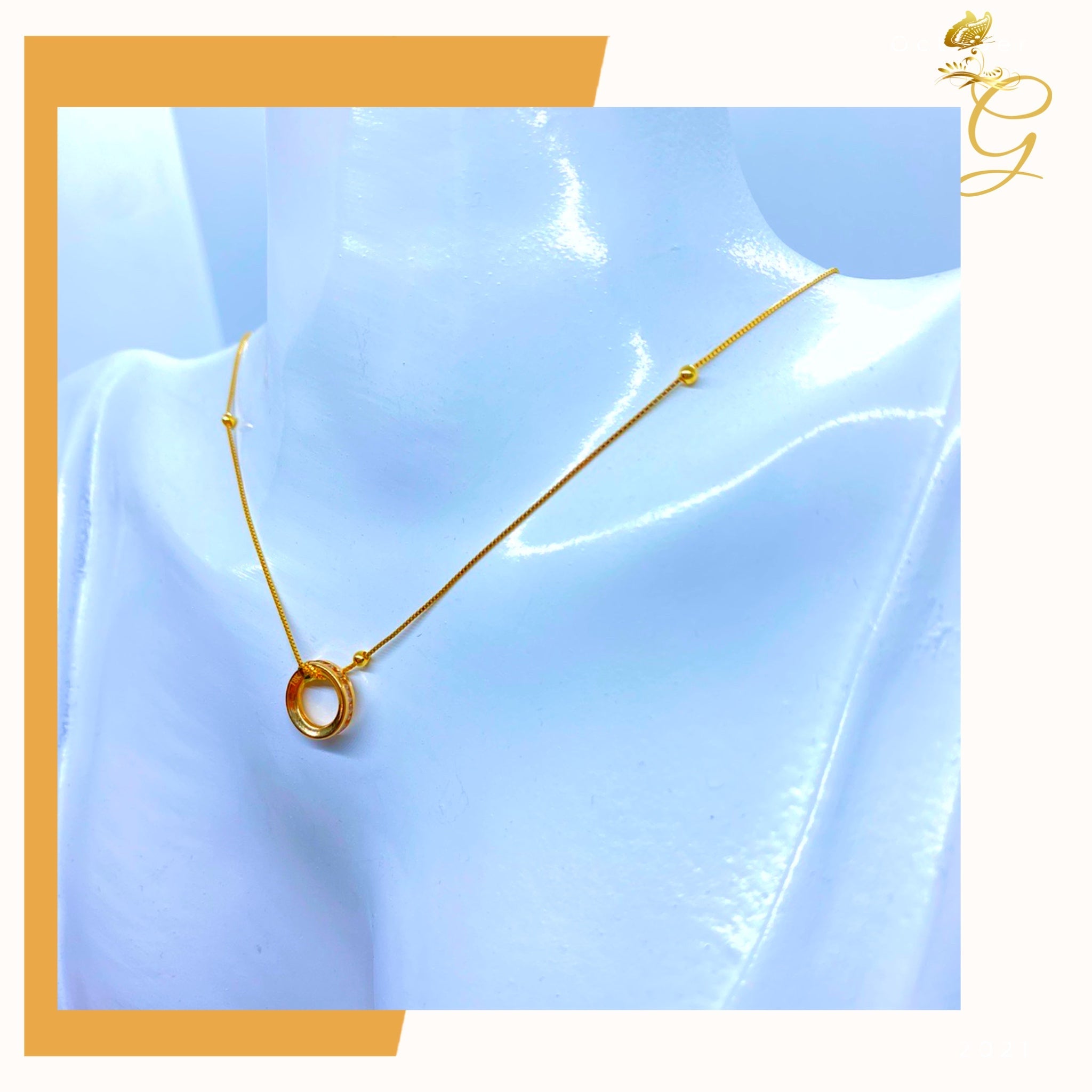 Elegant 18K real gold necklace, 18 inches long, showcasing its solid yellow gold design.