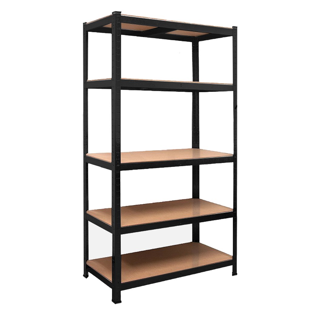 1.8M Metal Warehouse Shelving Racking with 5 tiers, showcasing sturdy steel frame and MDF shelves, ideal for garage and storage use.