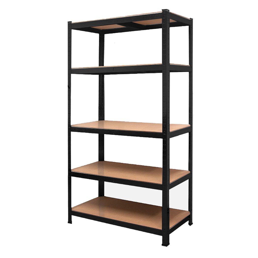 1.8M Metal Warehouse Shelving Racking with 5 tiers, showcasing sturdy steel frame and MDF shelves, ideal for garage and storage use.