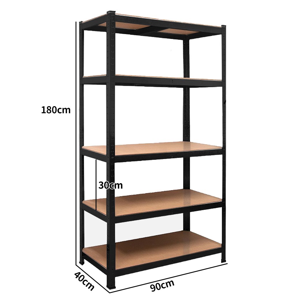 1.8M Metal Warehouse Shelving Racking with 5 tiers, showcasing sturdy steel frame and MDF shelves, ideal for garage and storage use.