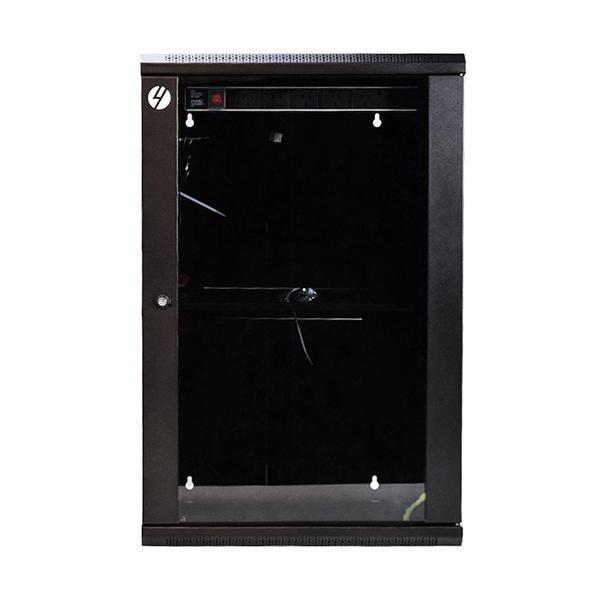 18RU Wall Mount Server Rack, 600mm wide and 450mm deep, featuring a lockable tempered glass front door and removable side panels.