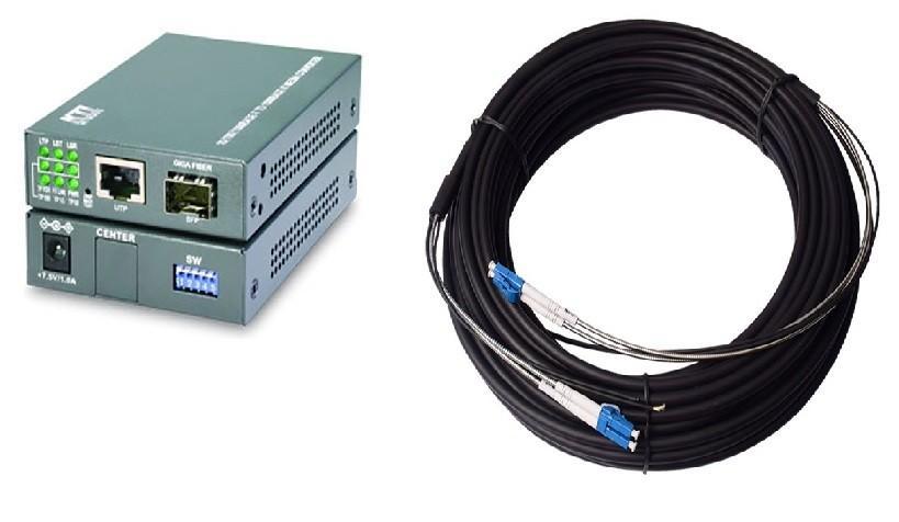 1km Rural Fibre Connectivity Kit with pre-terminated fibre optic cable, media converters, and network cables for reliable internet access.