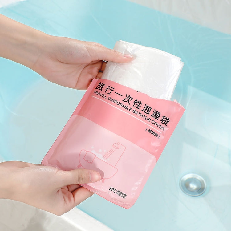 A thickened disposable bath bag designed for bathtubs, showcasing its waterproof and leak-proof features.