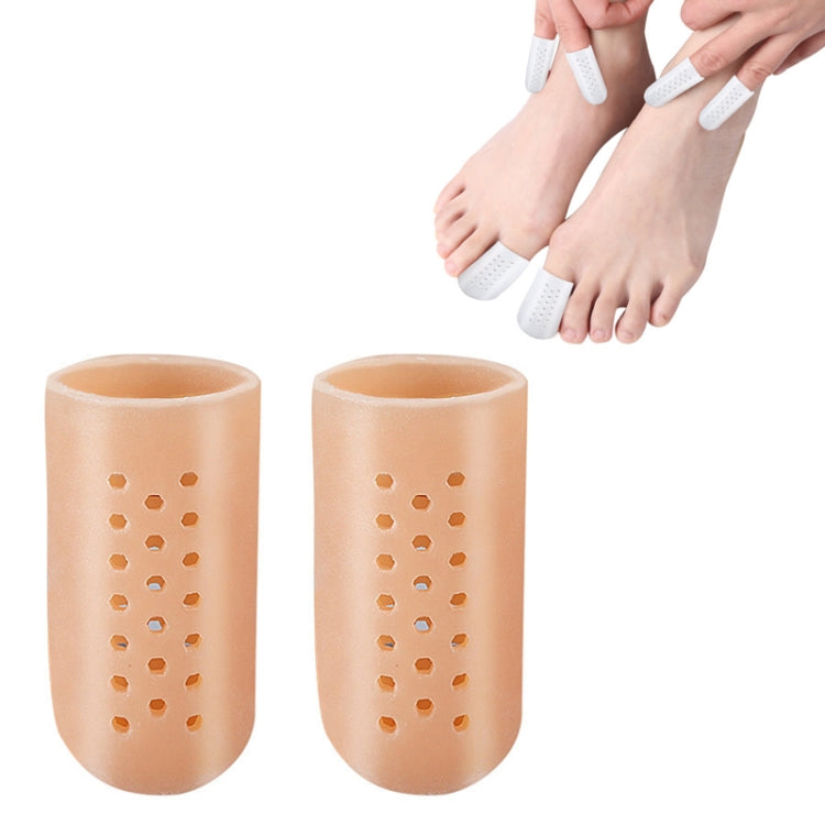 A pair of breathable perforated toe protectors made from elastic SEBS material, designed for comfort and healing.