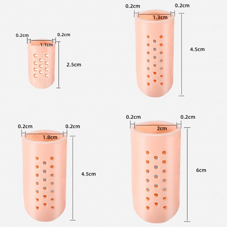 A pair of breathable perforated toe protectors made from elastic SEBS material, designed for comfort and healing.