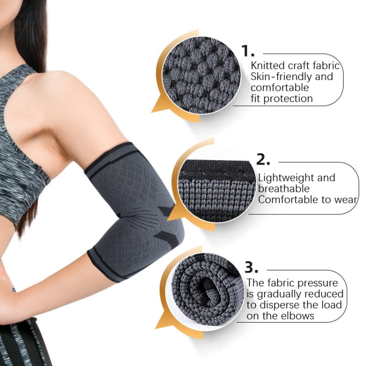 A pair of breathable sports elbow protective gear made from knitted fabric, designed for comfort and support during workouts.