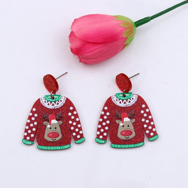 A pair of cute Christmas earrings featuring an elk and snowman design, made from acrylic with a luxurious finish.