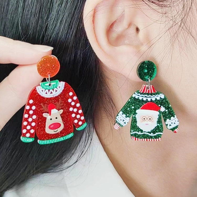 A pair of cute Christmas earrings featuring an elk and snowman design, made from acrylic with a luxurious finish.