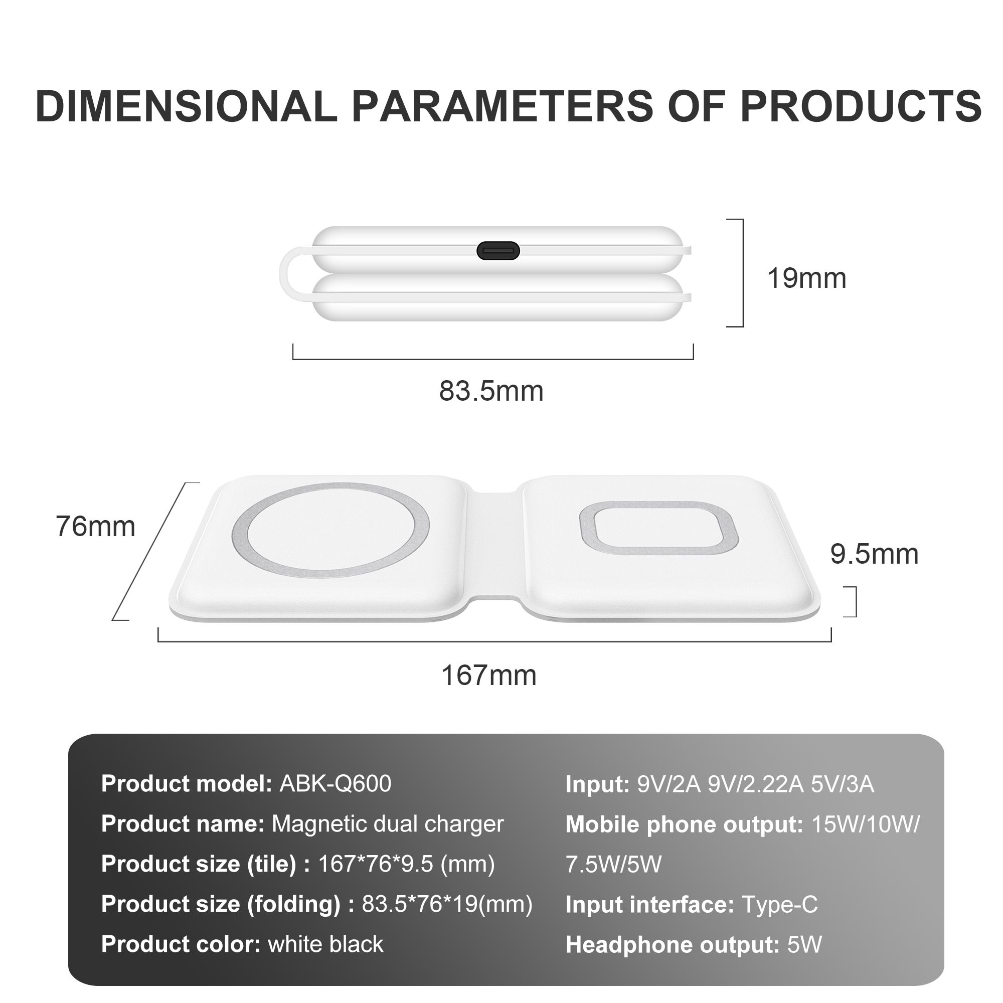 2 In1 Folding Duo Magnetic 15W Qi Wireless Charger Dock designed for iPhone 12, featuring a sleek and portable design for fast wireless charging.