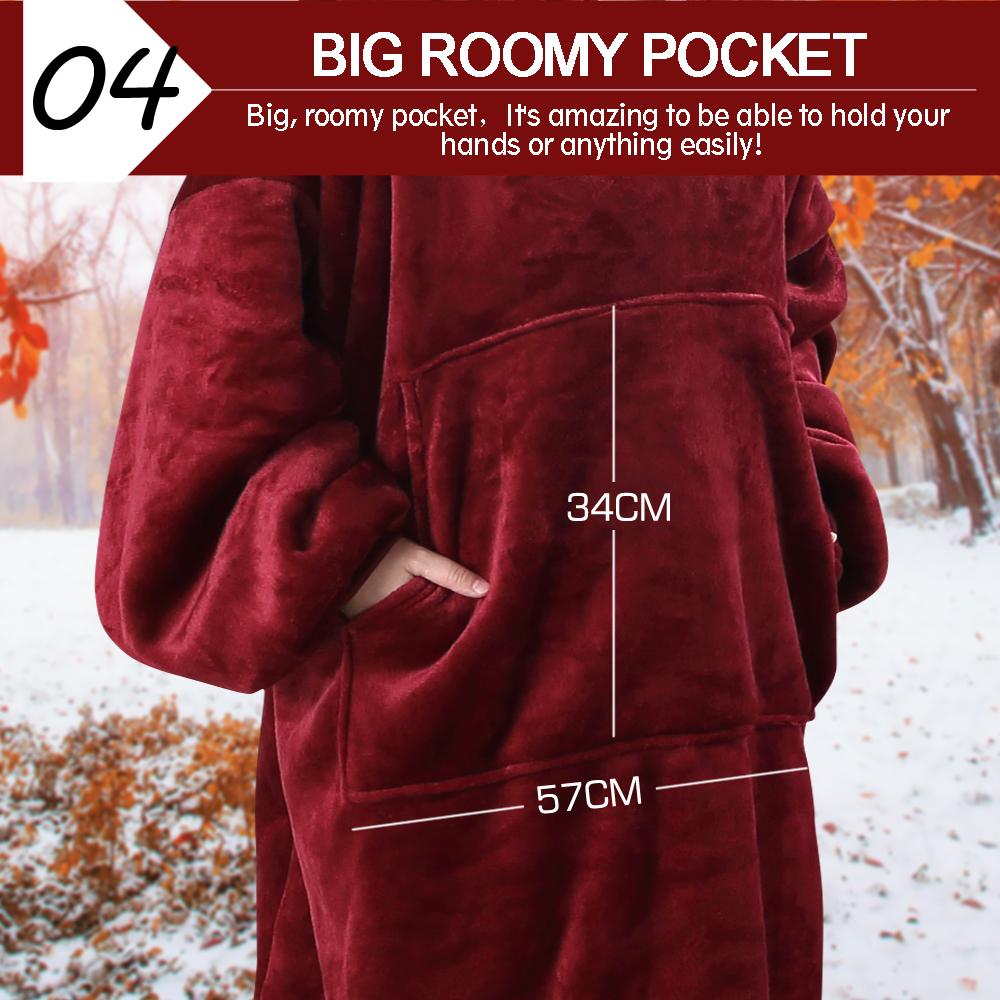 Two pieces of DreamZ Plush Fleece Sherpa Hoodie Sweatshirt Huggle Blanket in burgundy, showcasing the soft fabric and oversized design.