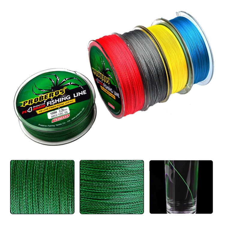 Two spools of PROBEROS 4 Edited 100M Strong Horse Fish Line in various strengths, showcasing its durable PE material and smooth texture.