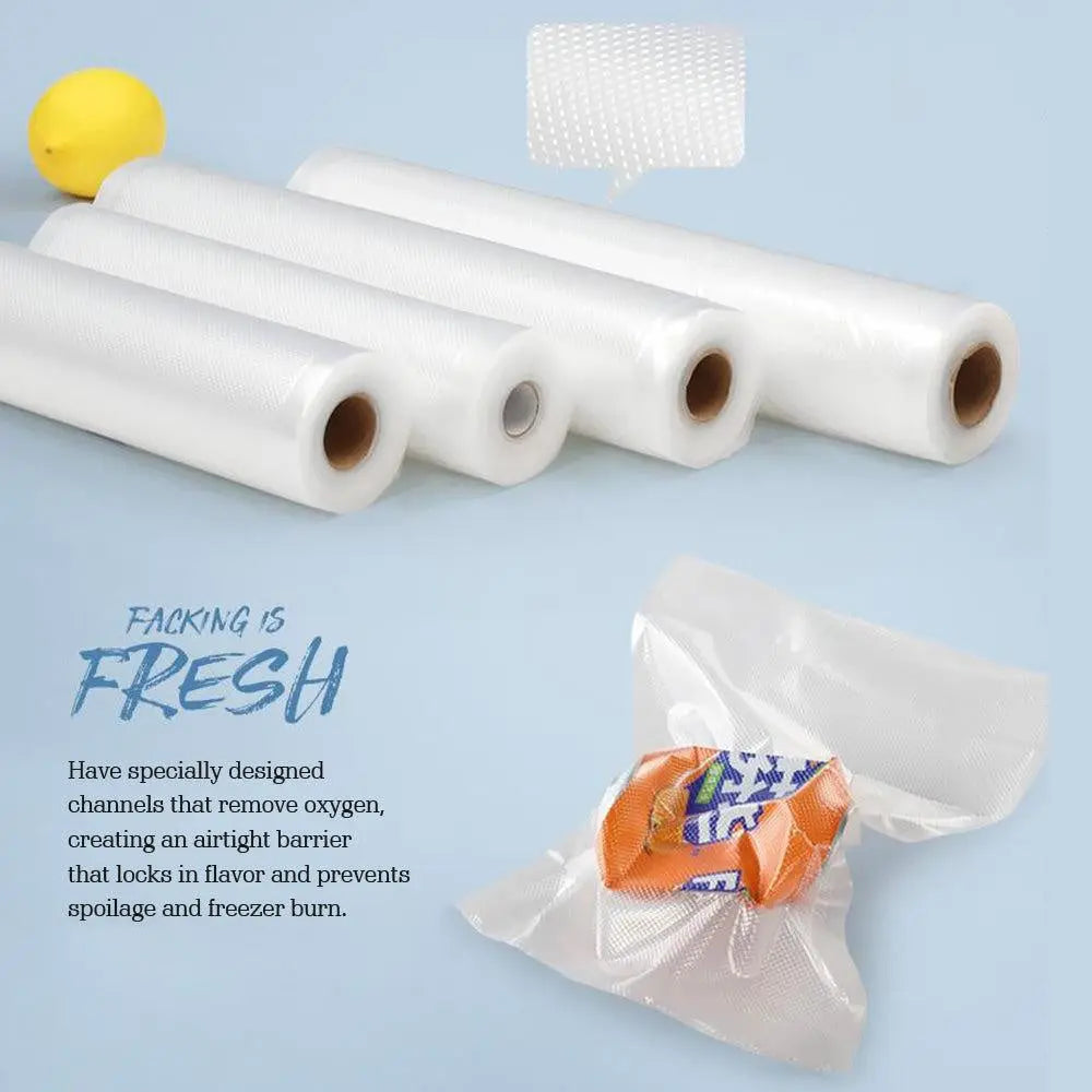 Two rolls of heavy-duty vacuum food sealer bags, designed for optimal food preservation and storage.