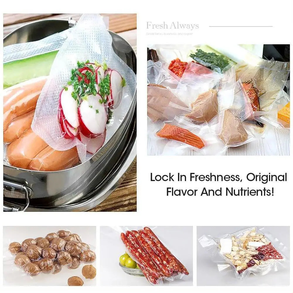 Two rolls of heavy-duty vacuum food sealer bags, designed for optimal food preservation and storage.