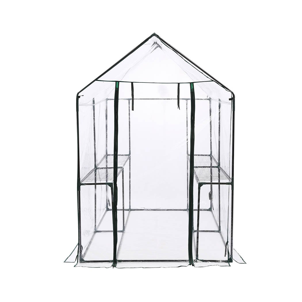 2 Tier Walk In Greenhouse with PVC cover, showcasing a sturdy steel frame and transparent design for optimal plant visibility.