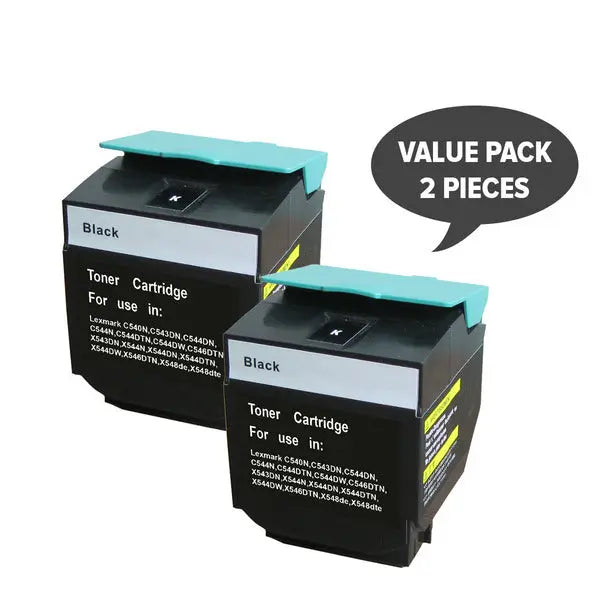 Two C540HIKG Premium Generic Black Toner cartridges, designed for high-quality printing.