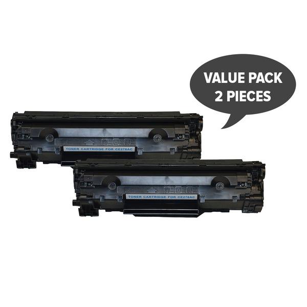 Two black generic toner cartridges CE278 HP #78A, designed for laser printers, showcasing premium quality and high yield.