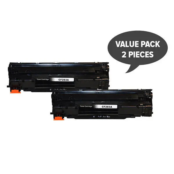 Two CF283A #83A Premium Generic Toner cartridges, designed for high-quality printing with a page yield of 1500 pages.