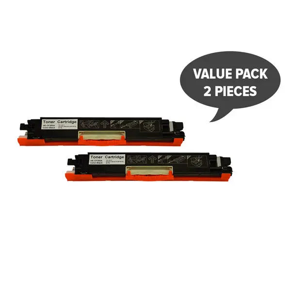 Two CF350A #130 Premium Black Generic Toner cartridges, designed for high-quality printing with a page yield of 1300 pages.