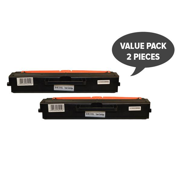 Two MLT-D103L Black Premium Generic Toner cartridges, showcasing their sleek design and packaging.