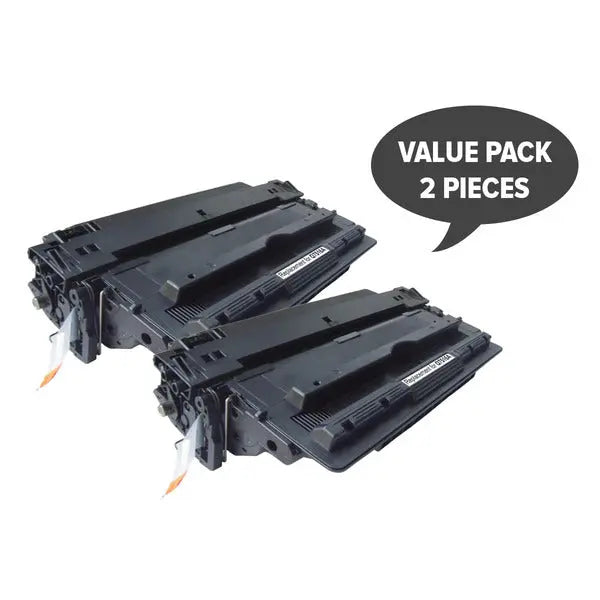 Two Q7516A CART309 Black Premium Generic Toner cartridges, showcasing their sleek design and compatibility for laser printers.