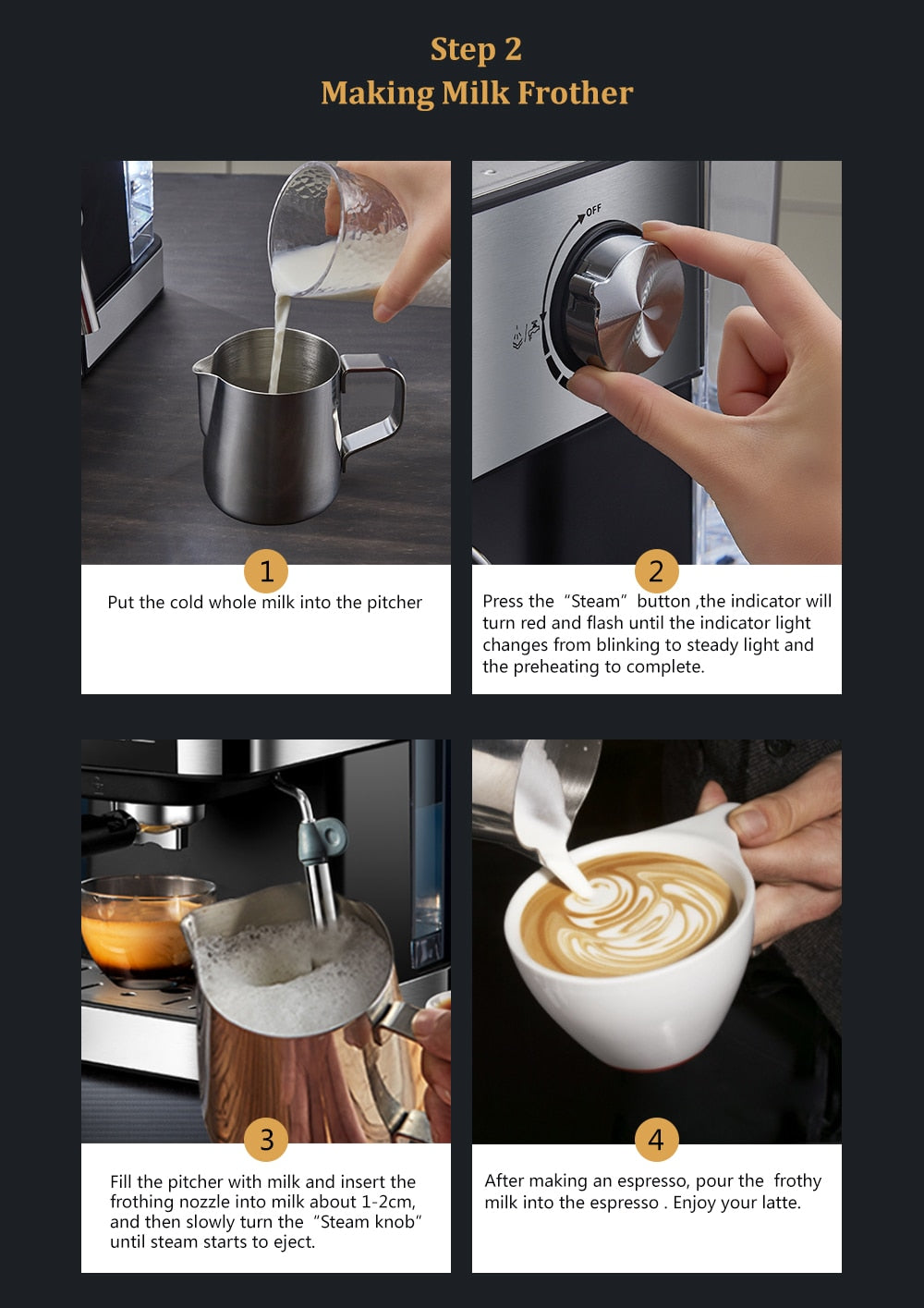 20 Bar Italian Type Espresso Coffee Maker Machine with Milk Frother, showcasing its sleek design and functional features.