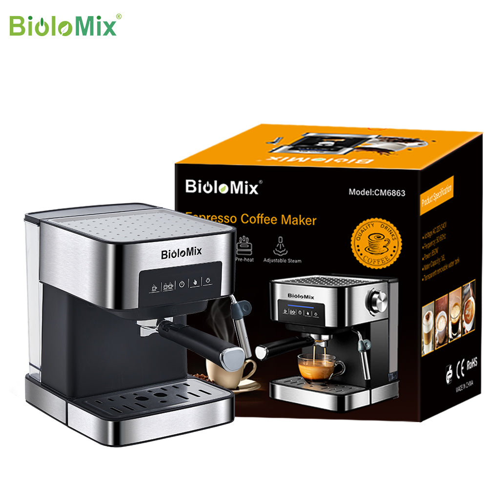 20 Bar Italian Type Espresso Coffee Maker Machine with Milk Frother, showcasing its sleek design and functional features.