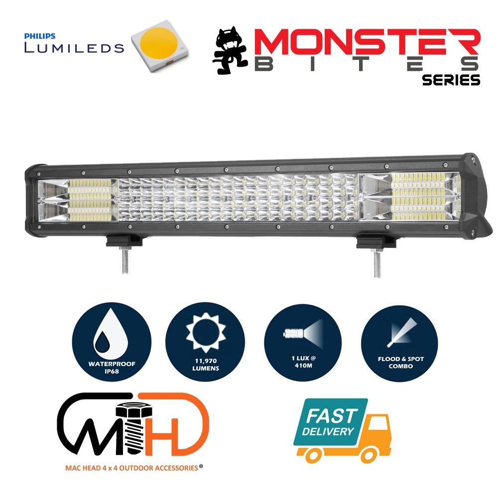 20 inch Philips LED Light Bar with quad row combo beam, showcasing durable construction and adjustable mounting brackets.