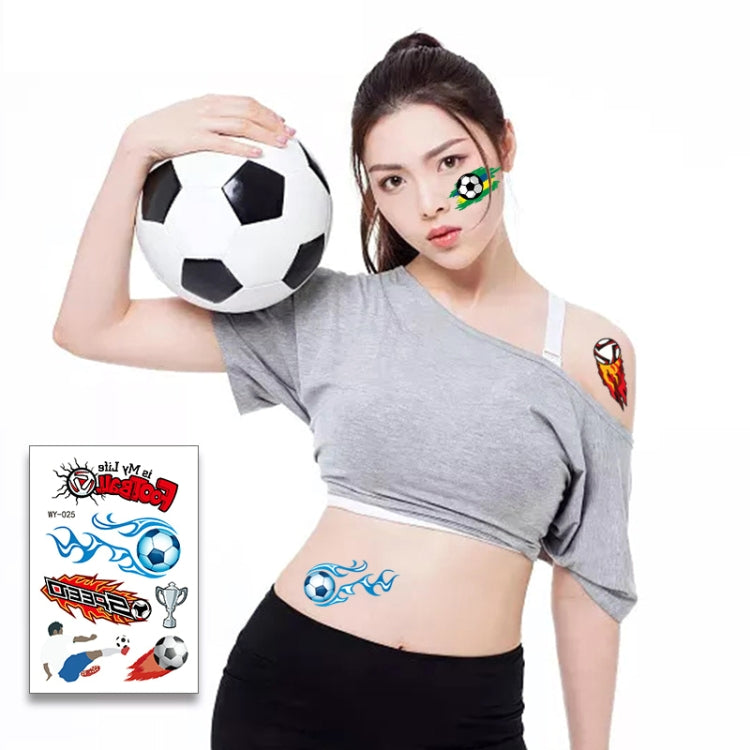 A colorful set of 20 cartoon football tattoos for children, featuring various football-themed designs suitable for kids' parties and events.