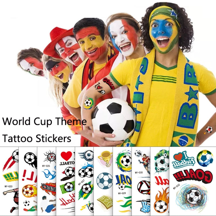 A colorful set of 20 cartoon football tattoos for children, featuring various football-themed designs suitable for kids' parties and events.