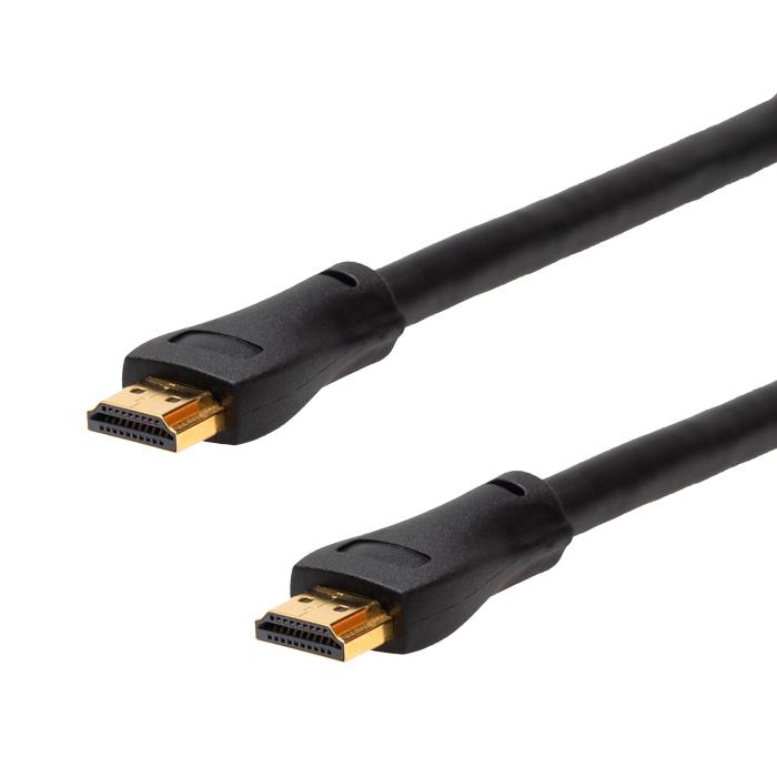 20m Premium High Speed HDMI cable with Ethernet and built-in repeater, featuring gold-plated connectors and a durable black design.