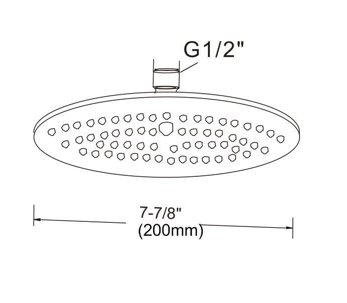 200mm round shower head made of 304 stainless steel with a polished chrome finish, showcasing a sleek and modern design.