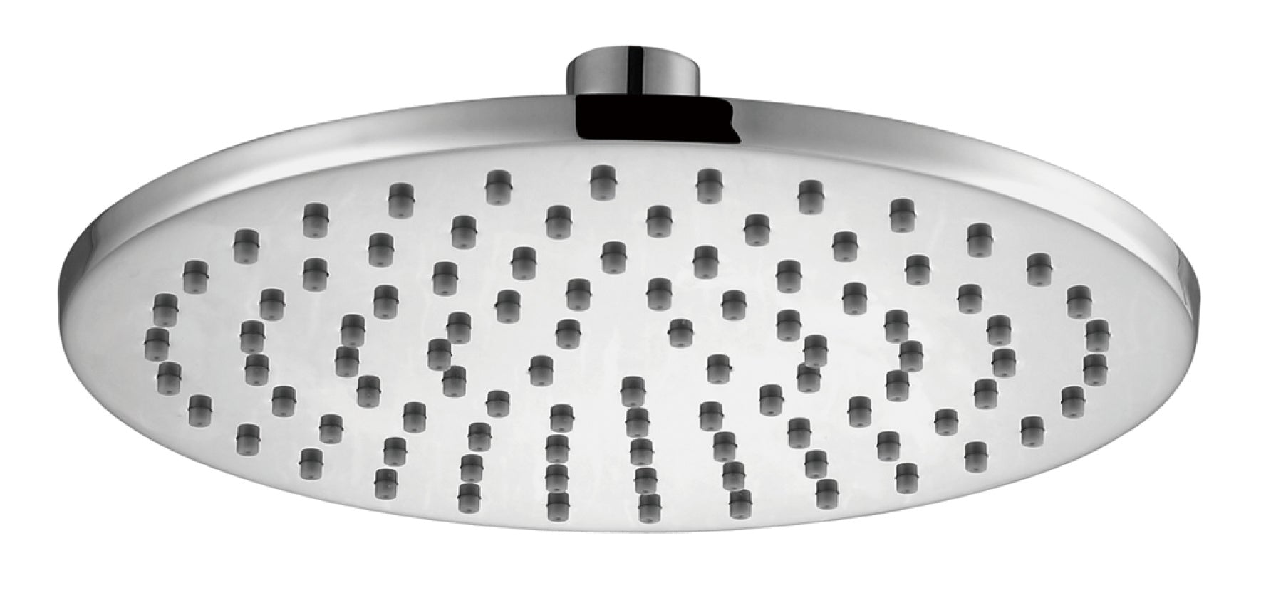 200mm Round Chrome Showerhead with a sleek stainless steel design and high gloss finish, showcasing its minimalist style and water-saving features.