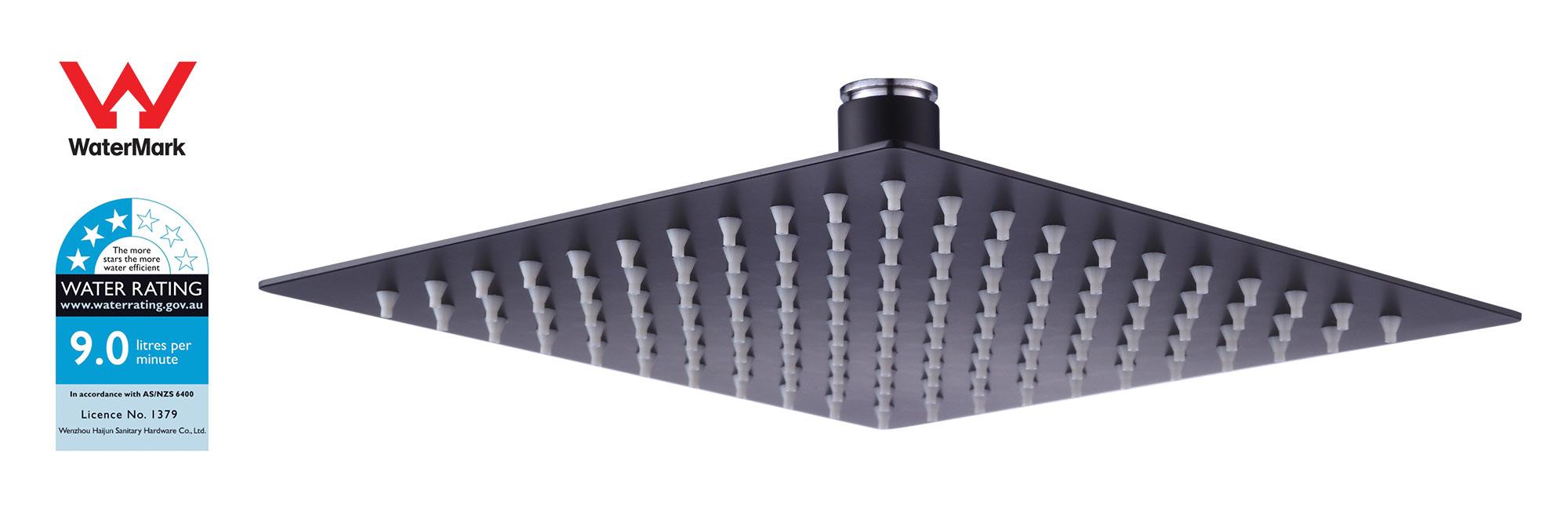 200mm square shower head in matte black finish, made of 304SS, showcasing a sleek and modern design.