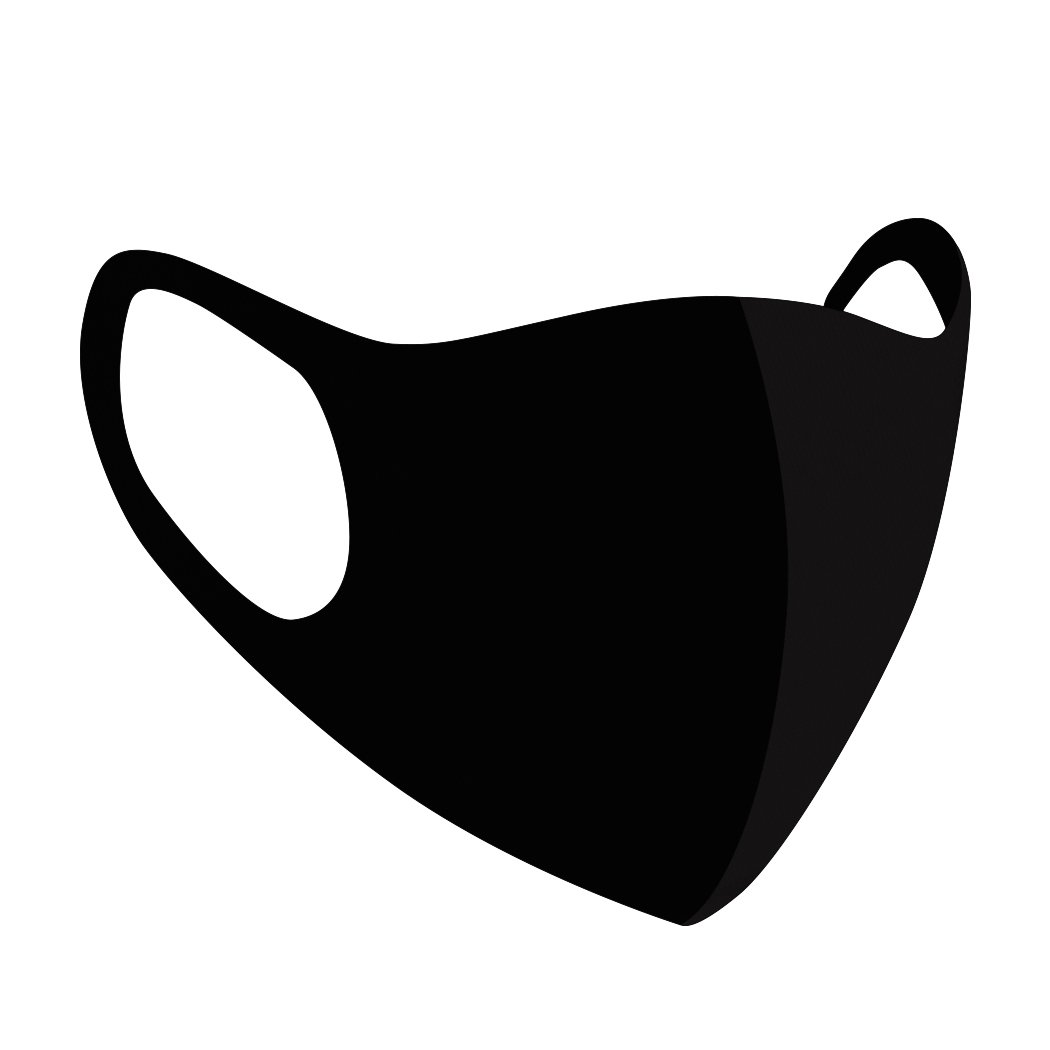 20 reusable face masks in black, made from polyester and spandex, designed for comfort and effective filtration.