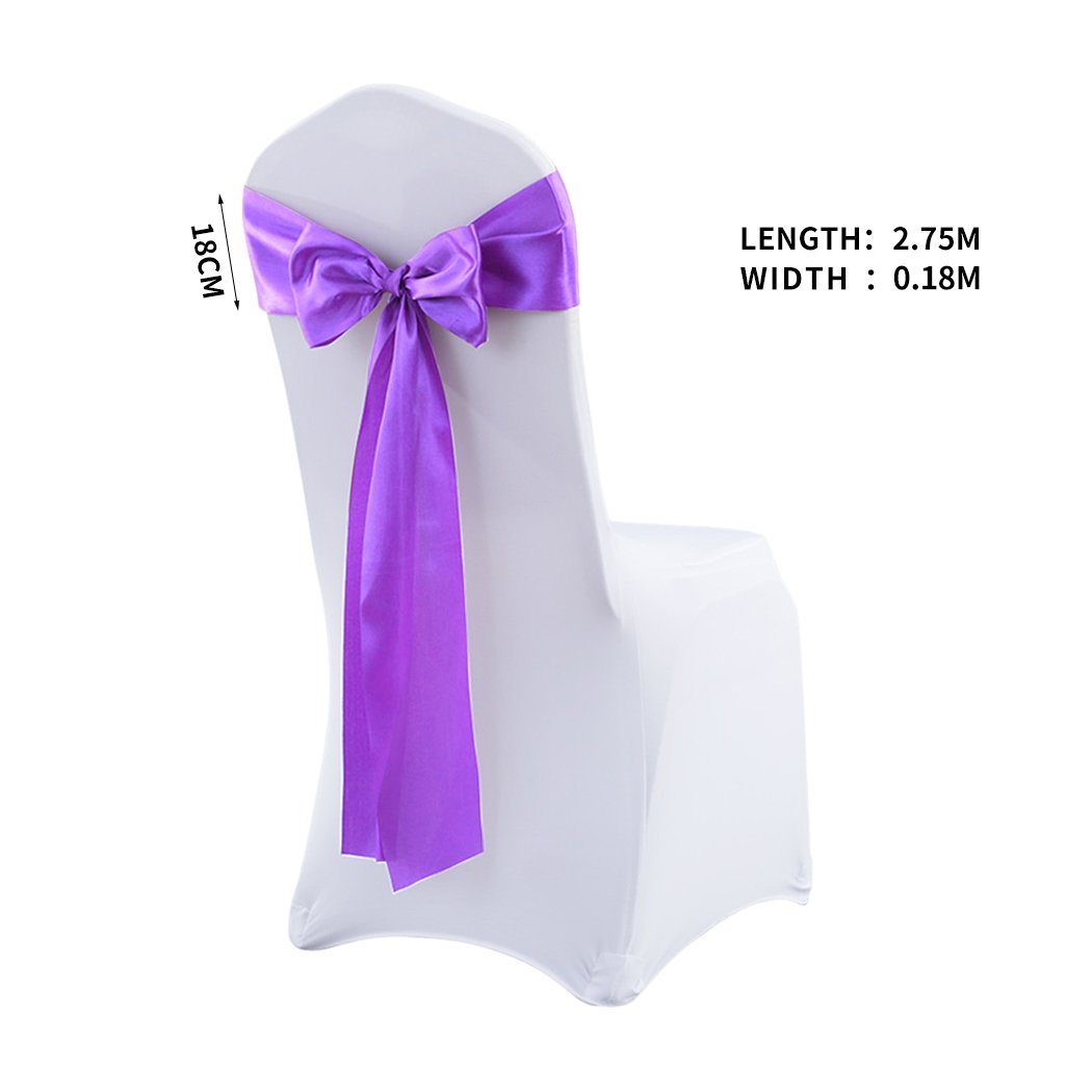 20 satin chair sashes in elegant colors, perfect for wedding and event decoration, showcasing their luxurious fabric and versatility.