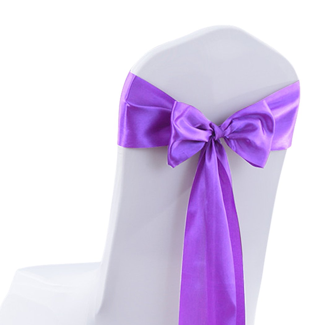 20 satin chair sashes in elegant colors, perfect for wedding and event decoration, showcasing their luxurious fabric and versatility.