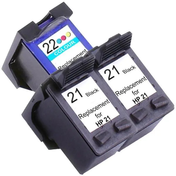 21XL Remanufactured Inkjet Cartridge Set #2 featuring two black and one color cartridge, ideal for HP printers.