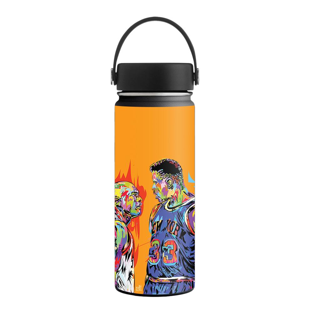 MightySkins for Hydro Flask 18 oz. Wide Mouth in Matte, Carbon Fiber, and Glossy Glitter finishes, showcasing vibrant designs and textures.