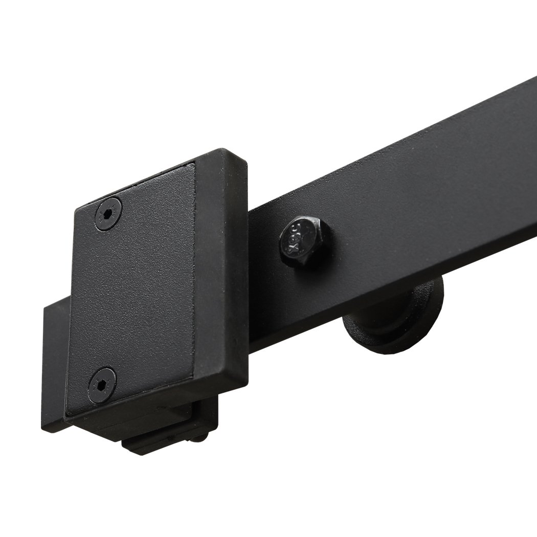 2.44M Antique Classic Style Double Sliding Barn Door Hardware Track featuring heavy-duty carbon steel construction and black powder-coated finish.