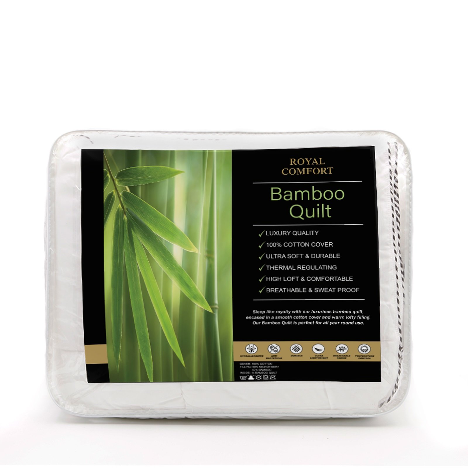 250GSM Bamboo Blend Quilt and 1100GSM King Size Hotel Pillow set, showcasing luxurious bedding with a soft cotton cover and plush filling.