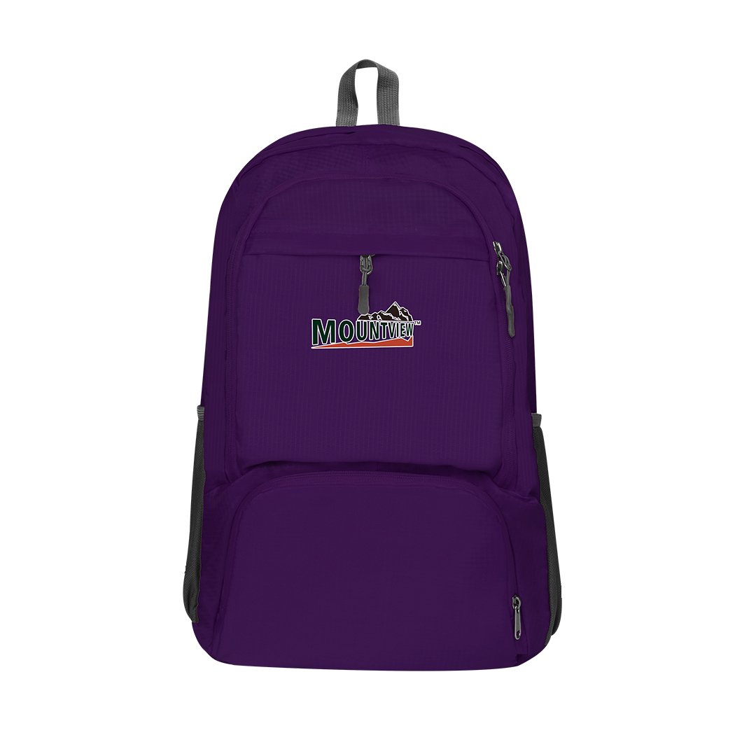 25L Travel Backpack in purple, showcasing its foldable design and multiple compartments, ideal for camping and hiking.