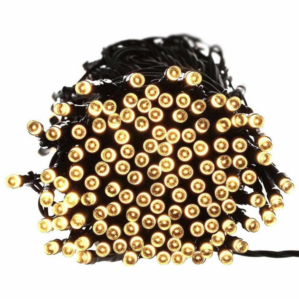 25M 200LED solar powered fairy lights, ideal for garden and Christmas decoration, showcasing bright LEDs on a string.