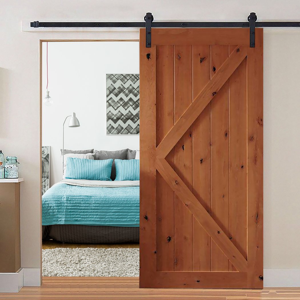 2.5M Antique Classic Style Single Sliding Barn Door Hardware Track featuring black powder-coated carbon steel construction and smooth nylon wheels.