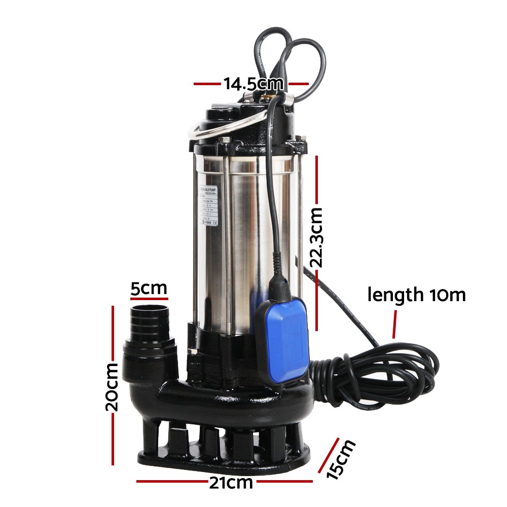 Giantz 2.7HP Submersible Dirty Water Pump with stainless steel body and heavy-duty handle, ideal for draining water.