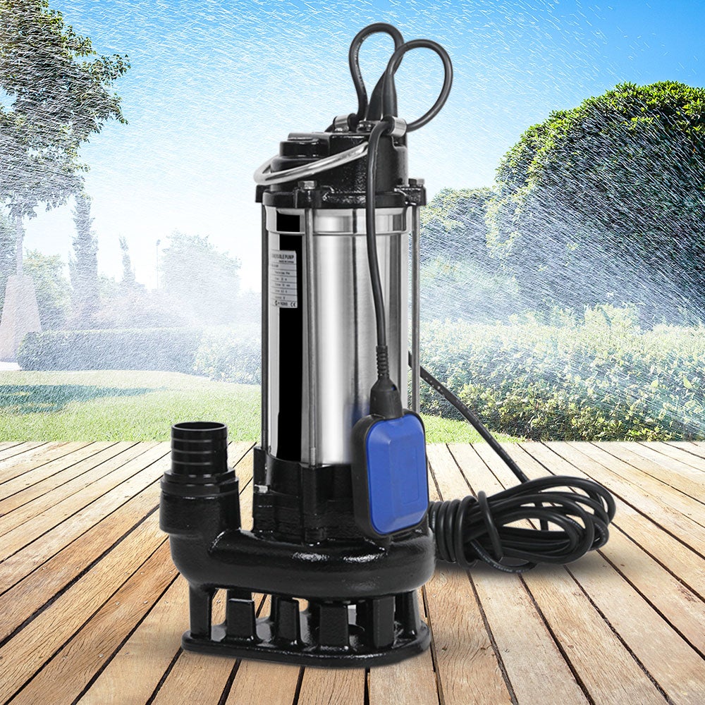 Giantz 2.7HP Submersible Dirty Water Pump with stainless steel body and heavy-duty handle, ideal for draining water.