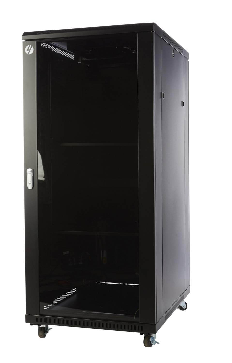 27RU 600mm Wide x 800mm Deep Free Standing Server Rack with lockable glass door and steel construction.